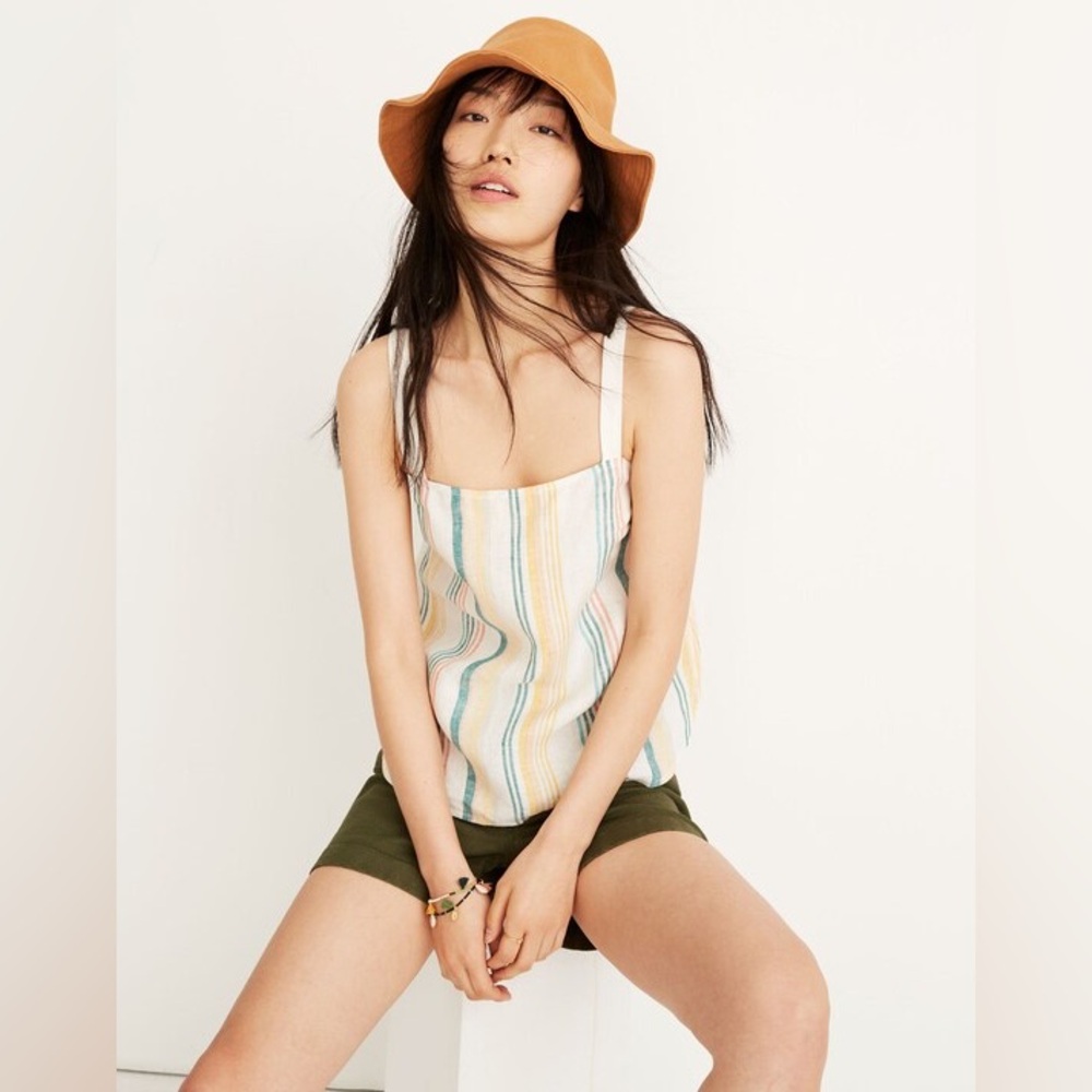 Madewell Linen Curved-Hem Cami Top in Pineapple Stripe